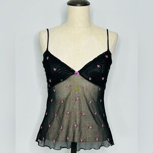 Y2K Victoria’s Secret Black Sheer Mesh Butterfly Embroidered Cami size Small